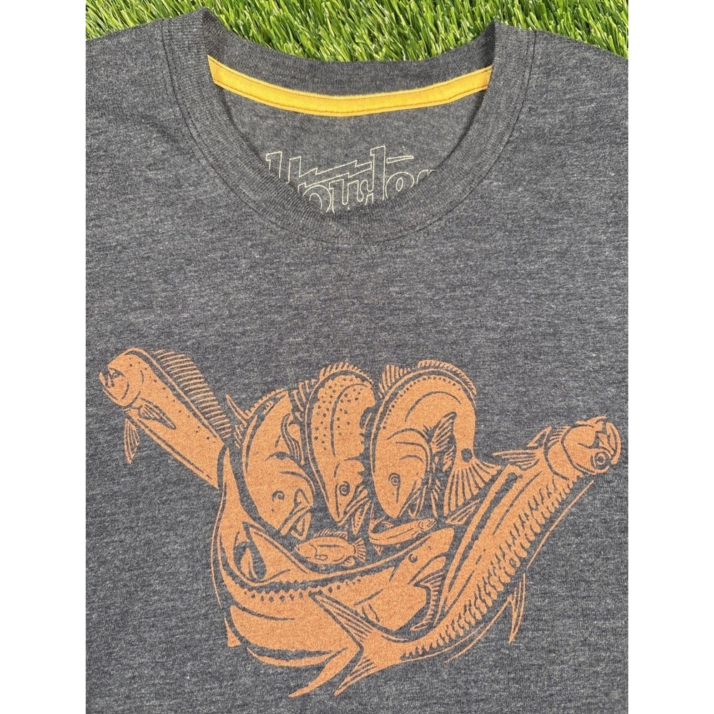 Howler Bros Shirt Mens S Blue Hang Loose Shaka Fishing Crew Neck Tee Hangout